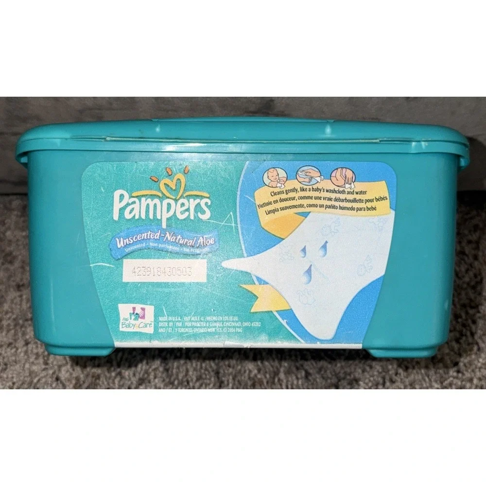 Vintage Pampers Baby Wipe Dispenser Container Empty One Ups 2004 P & G Baby Care